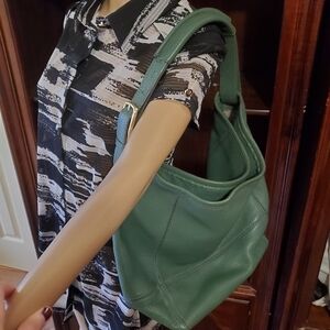 Cole Haan Leather Mute Green Slouchy Shoulder Bag w Buckle